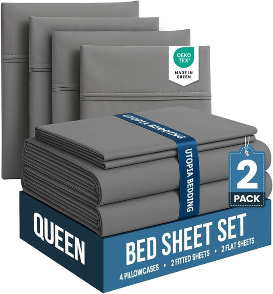 Utopia Bedding Queen Bed Sheets Set - Soft Brushed Microfiber | Fade & Shrink Resistant - Grey