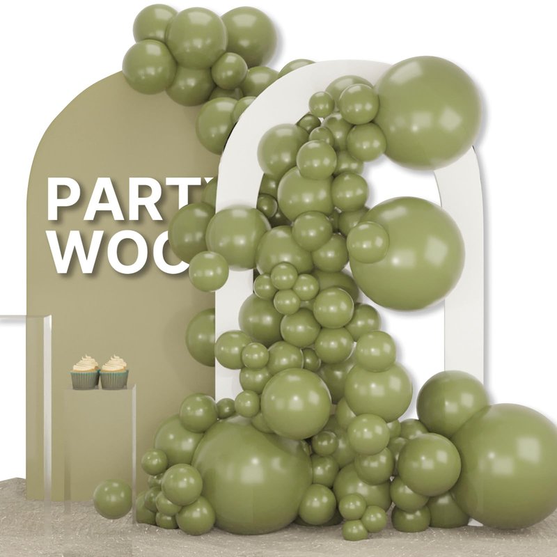 PartyWoo Sage Green Balloons 155pcs Different Sizes of 18 12 10 5 Inch Olive Boho Green Latex Balloon Arch Kit for Wedding Birthday Dinosaur Jungle Golf Football Theme Party Decorations Green-F11