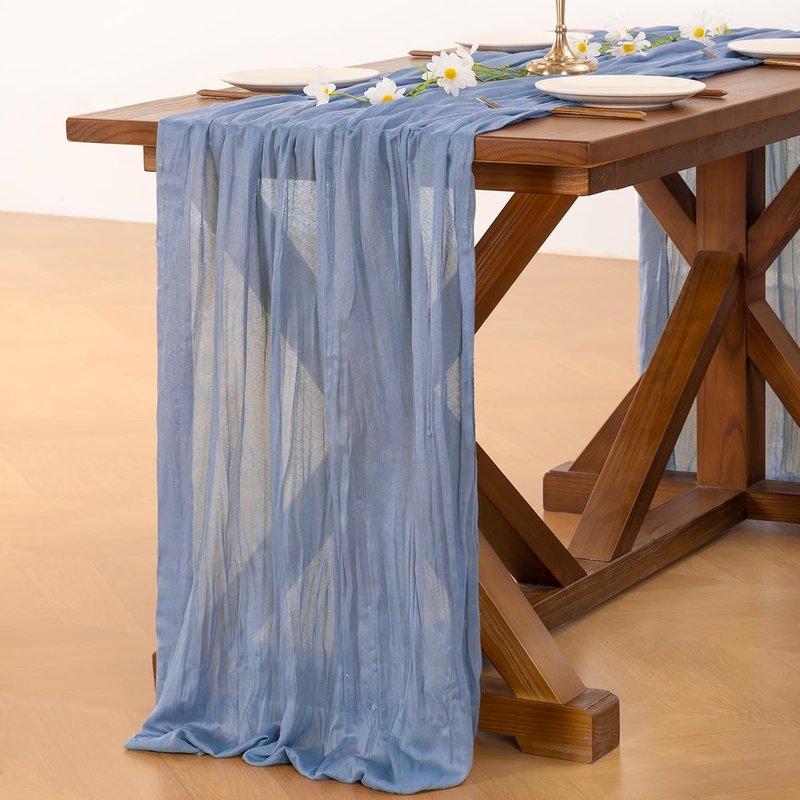 Socomi Dusty Blue Summer Cheesecloth Table Runner Boho Rustic Gauze 120 inch 10FT Cheese Cloth Sheer Runner for Wedding Party Baby Shower Birthday Home Decor Holiday Decorations