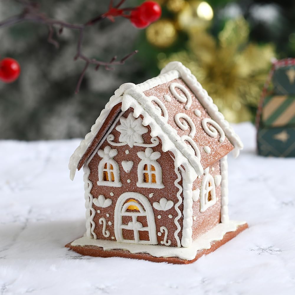 Regine Switzerland Gingerbread House Christmas Decoration - LED Light Clay Dough Design for Holiday Tabletop