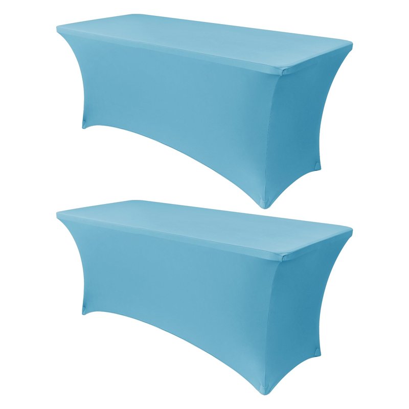 Obstal 6ft Stretch Spandex Table Cover for Standard Folding Tables - Universal Rectangular Fitted Tablecloth Protector for Wedding, Banquet and Party, 72L x 30W x 30H Inches, Light Blue, 2pc