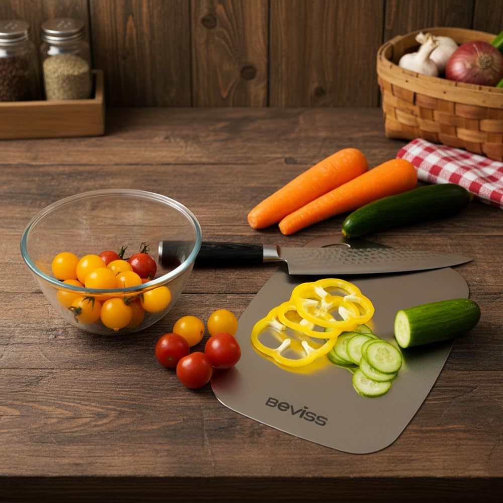 **304 Stainless Steel Cutting Board - Non-Toxic Double-Sided Design | 11.45" x 8.15" Dishwasher Safe for Meat, Vegetables, and Fruit**