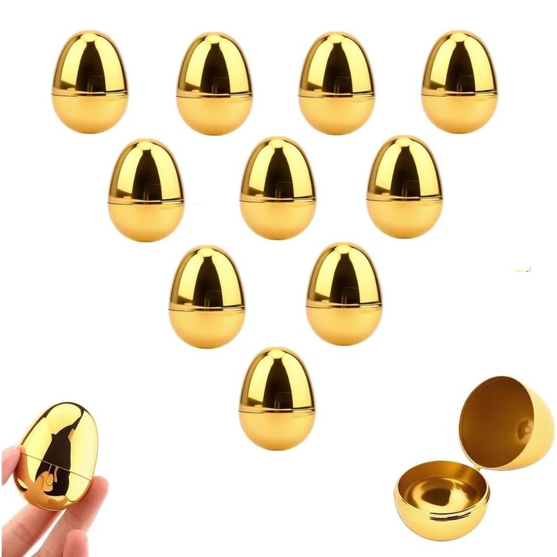 TUESMEILL 12pcs DIY Fillable Gold Plastic Easter Eggs, Empty Eggs Party Favors for Easter Eggs Hunt Supplies, Basket Stuffers, Easter Theme Party Favor