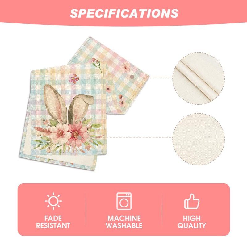 Artoid Mode Colourful Buffalo Plaid Bunny Ears Flower Easter Table Runner, Spring Seasonal Holiday Kitchen Dining Table Decoration for Home Party Decor 13 x 72 Inch