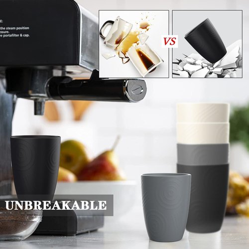 Homienly Premium Wheat Straw Cups Set of 6, Reusable 16oz Water Glasses Lightweight and Unbreakable Drinking Cups,Alternative Plastic Cup Dishwasher Safe Cups for Home and Outdoor - GreyStone