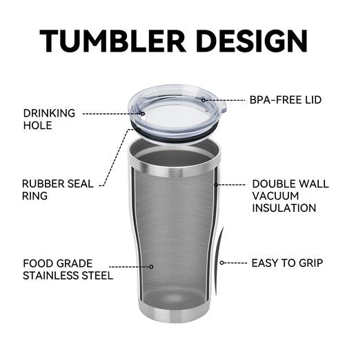 DOMICARE 20oz Tumbler with Lid Stainless Steel Tumblers Bulk, Double Wall Vacuum Insulated Coffee Travel Mug Powder Coated Tumbler, 1 Count (Pack of 1) White
