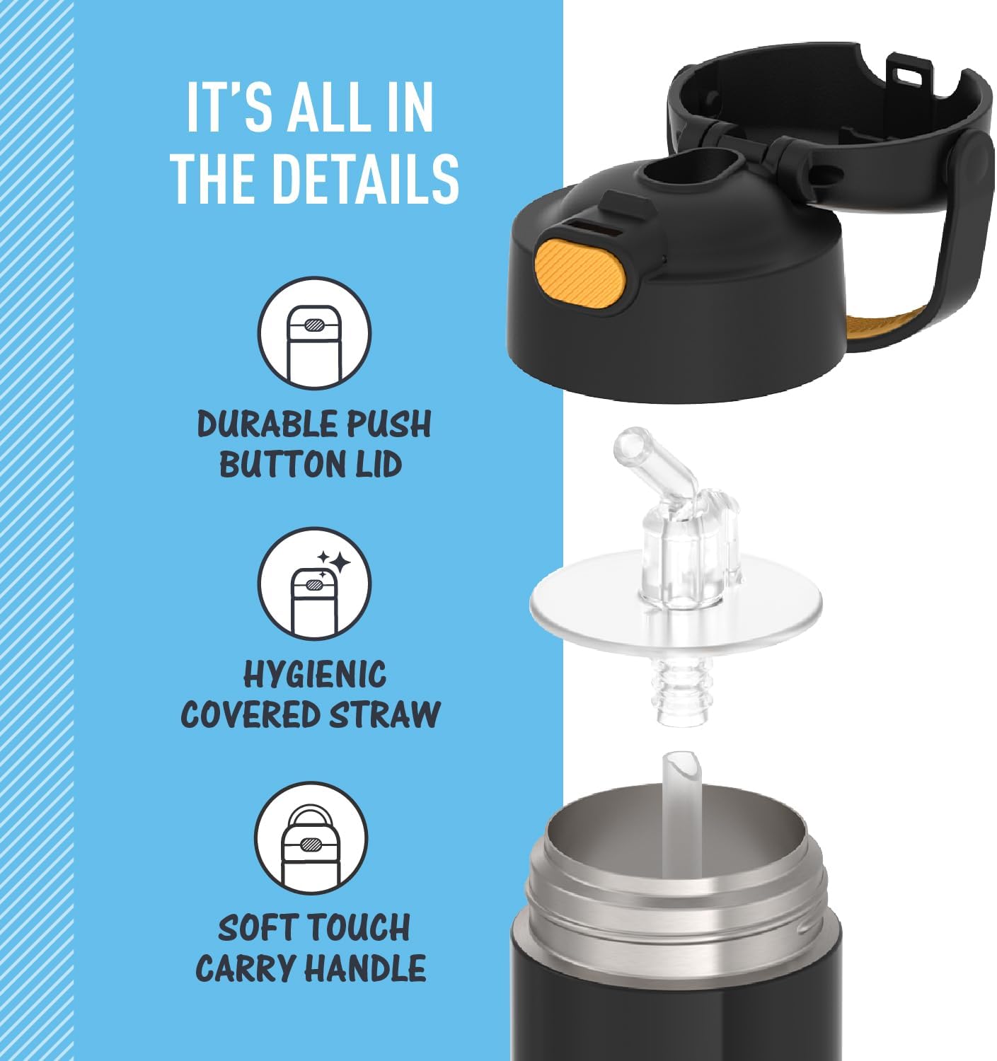 THERMOS FUNTAINER Water Bottle - 12 Ounce Kids Stainless Steel Vacuum Insulated with Straw - Batman Design