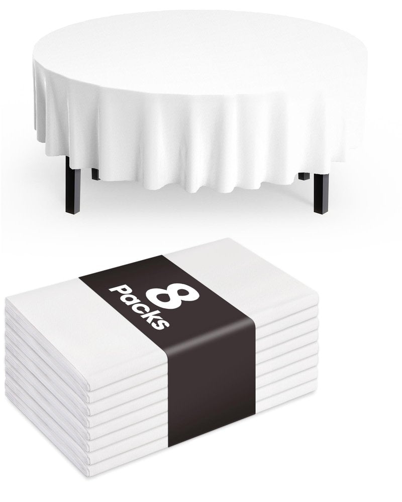 Pureegg Plastic Table Cloth Disposable 8 Pack, 84'' Round Table Cloths, Party, Picnic, Wedding, Decorative Tablecloths, Round, White Plastic Cover, Leakproof & Sturdy, White