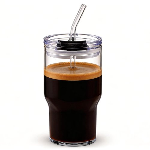 BLUEPOLAR 470ml/16oz Ribbed Glass Tumbler with Straw and Lid, BPA-Free Reusable Iced Coffee Cups with Lids, Thickened Coffee Tumbler for Office/Travel/Car (18oz)