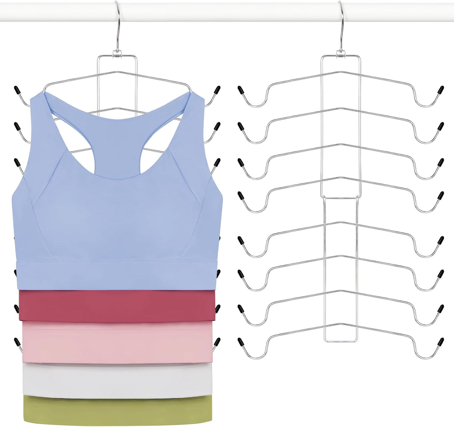 TOPIA HANGER 2-Pack Tank Top Hanger - 8-Layer Space-Saving Bra Organizer for Closet Storage | Silver CT79B