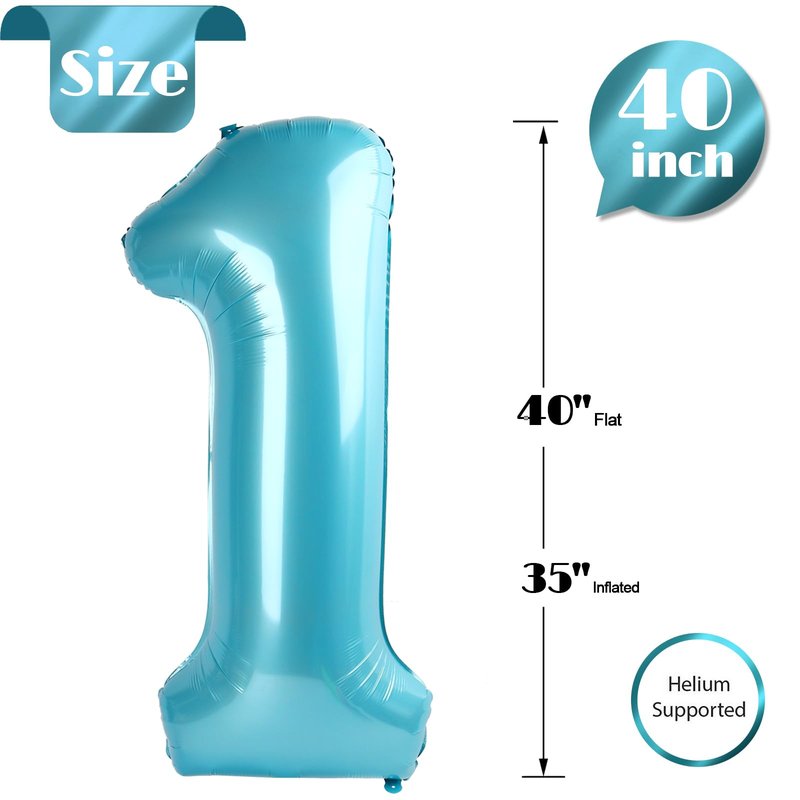 40 Inch Pearlescent Blue 1 Balloon for First Birthday, 1st Number Balloons Birthday Decorations for Girl Boy Kids Toddler Baby, One Giant Number 1 Balloon