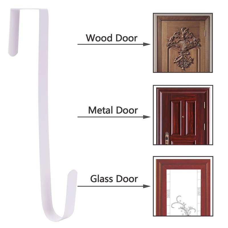 Sattiyrch 12" Wreath Hanger for Front Door,Steel Over The Door Hanger Hook,Wreath Door Hanger (White,2)