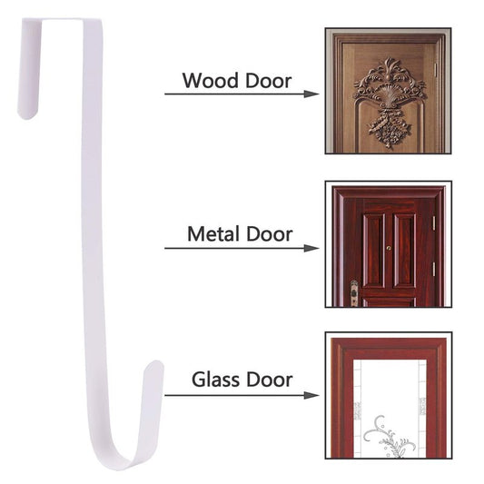 Sattiyrch 12" Wreath Hanger for Front Door,Steel Over The Door Hanger Hook,Wreath Door Hanger (White,2)