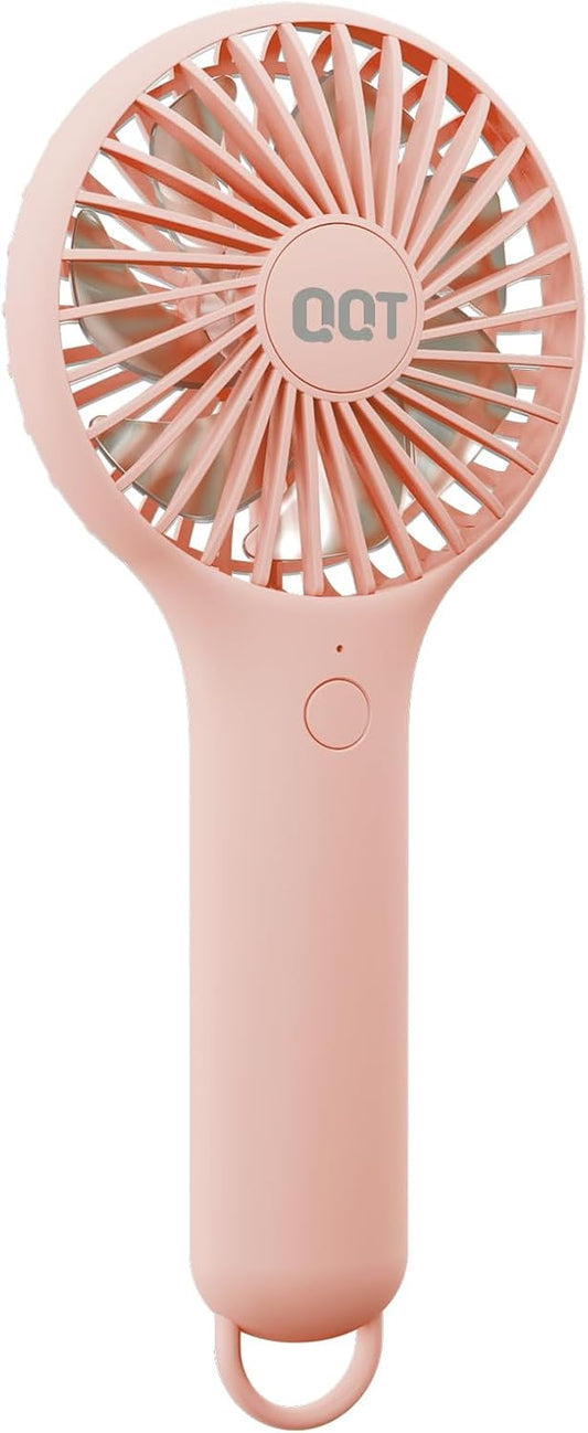 QQT Mini Handheld Fan - Portable USB Rechargeable Personal Fan with 3 Speeds | Strong Airflow for Travel & Office (Pink)