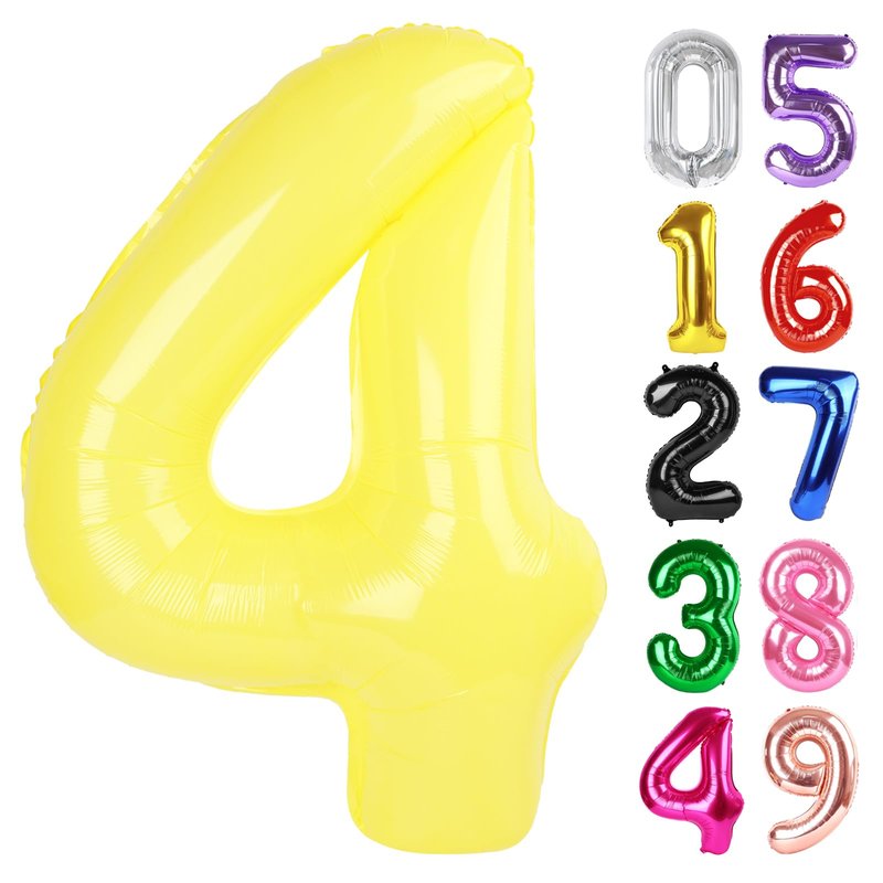 Yellow Number 4 Balloon 40 Inch, 4th Birthday Party Decorations for Children, Giant 4 Foil Balloon for Party Supplies