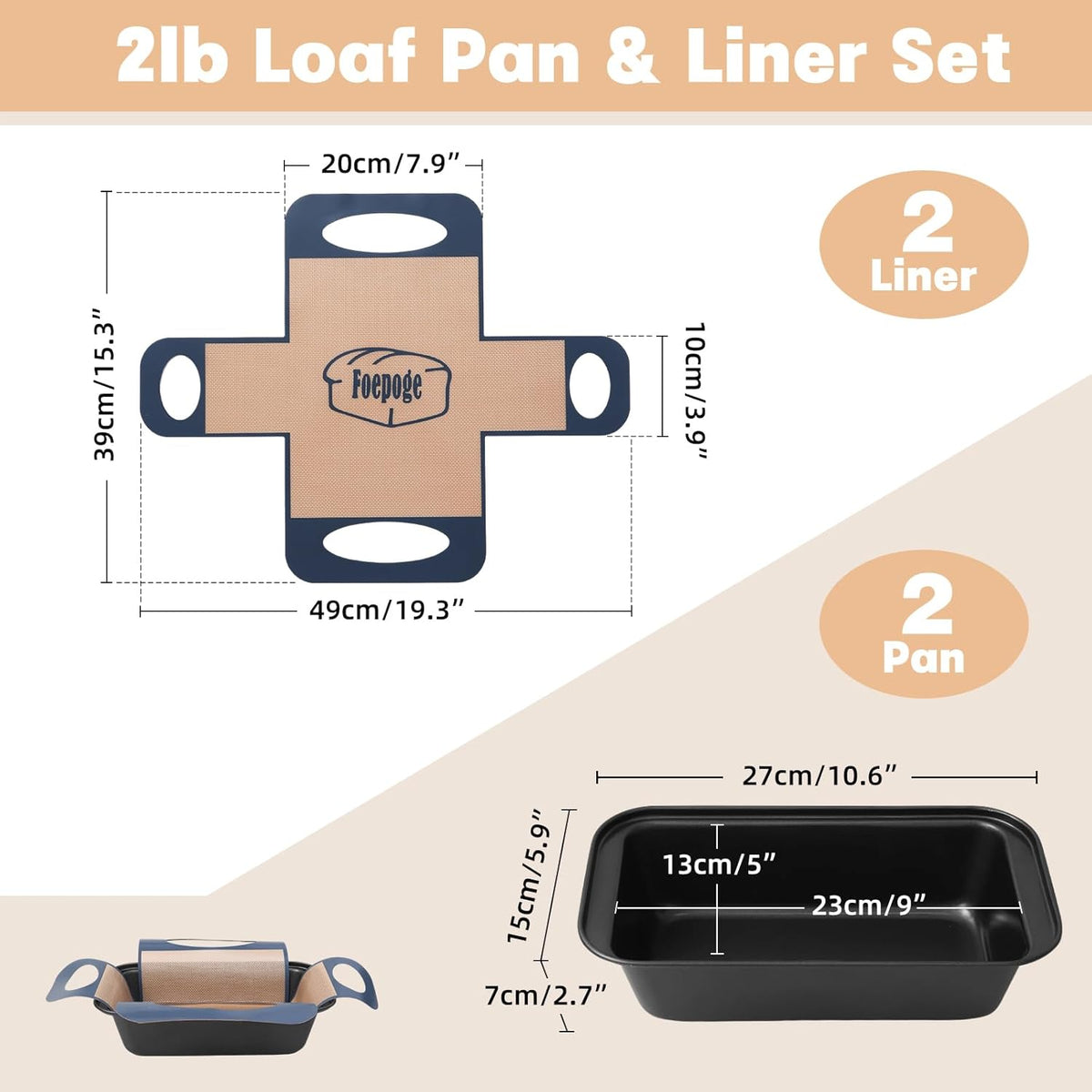 **Regine Switzerland Nonstick Loaf Pan Set - 2-Pack 9 x 5 Inch Bread Pans with Liners for Perfect Baking**