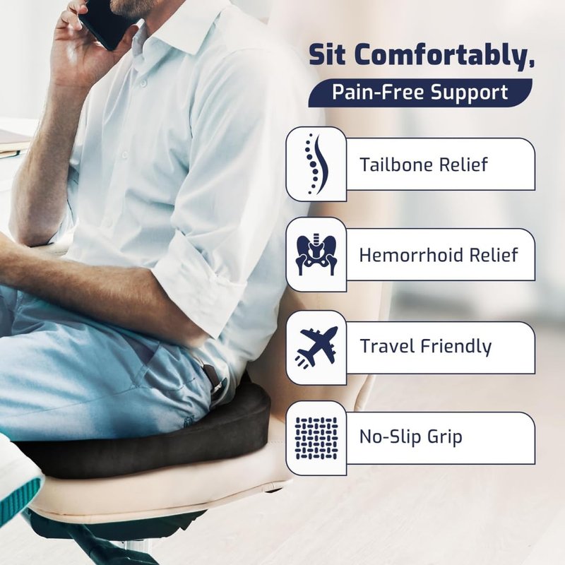 Persacom Donut Pillow Seat Cushion - Memory Foam Seat Chair Cushion for Tailbone Pain Relief, Postpartum Pregnancy and Hemorrhoids Donut Chair Lifting Cushions for Men and Women Home & Office (Black)