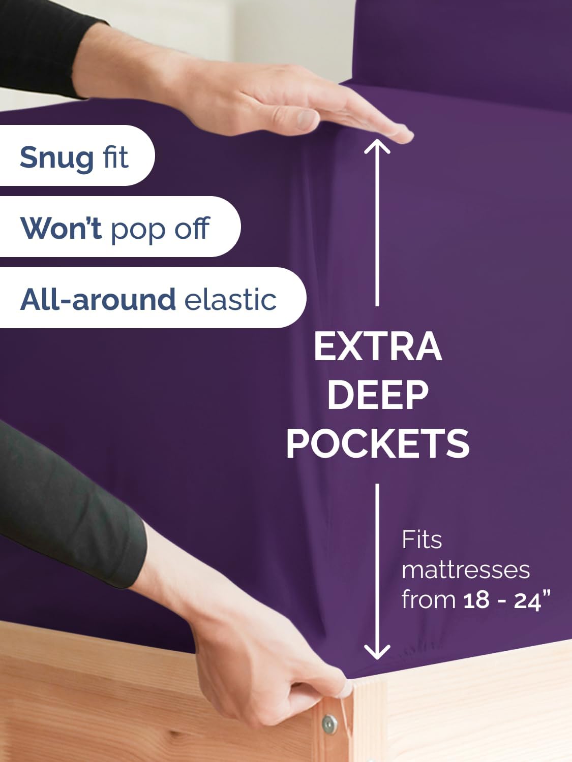 Skiennix Extra Deep Split King Sheet Set - 7 Piece Breathable Cooling Bedding - Soft Wrinkle-Free Purple