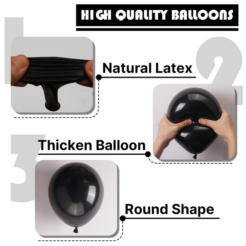 PartyWoo Black Balloons 127 pcs Different Sizes Pack of 36 18 12 10 5 Inch Matte Black Latex Balloon Arch Kit Garland for Graduation Halloween New Year Anniversary Birthday Party Decorations Black-Y18
