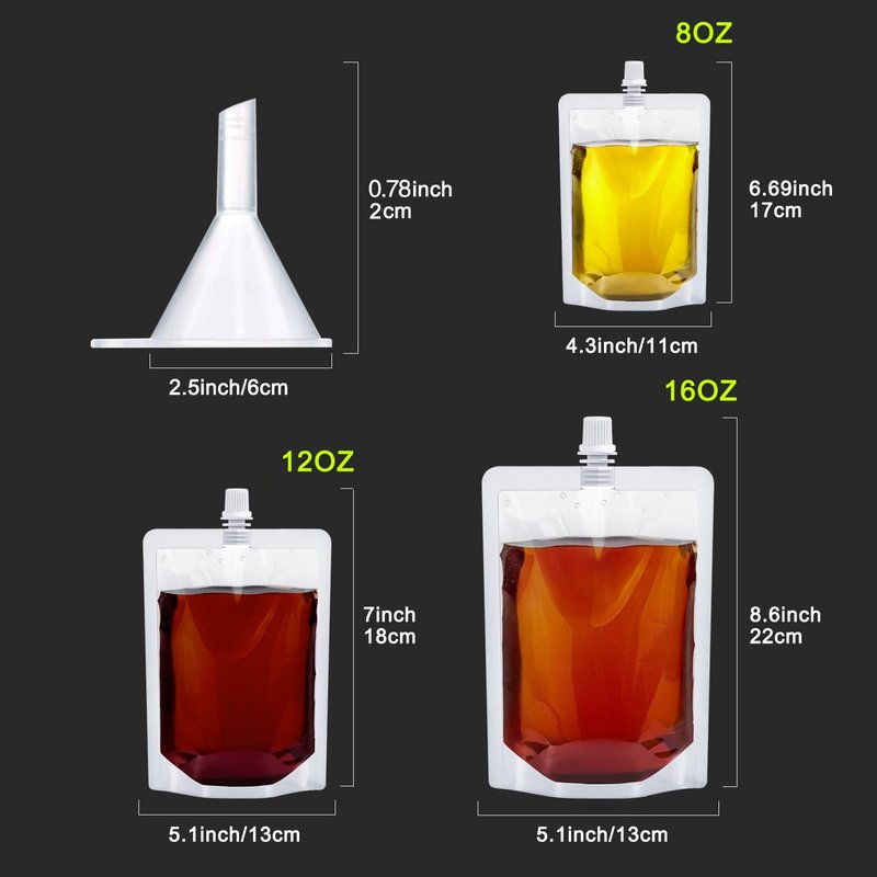 16 Pcs Plastic Flasks-Reusable 16OZ Drink Bags,Leak-Proof, BPA-Free for Travel,Plastic Flasks,Juice Travel Drink Bags for Travel Outdoor Sports, Concerts, Events(16OZ,16PCS)