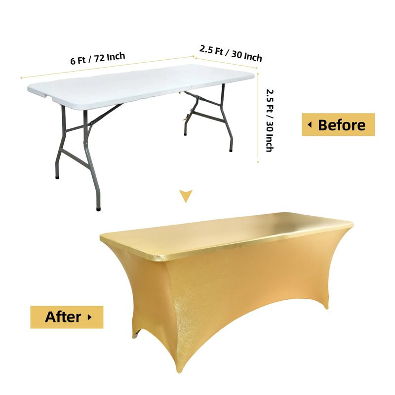 ZarzaaSik 6-Pack 4ft Spandex Table Covers for Rectangular Folding Tables - Wrinkle Resistant Stretch Tight Table Cloths - Ultimate Fitted Table Protector for Parties, Trade Shows, and Wedding