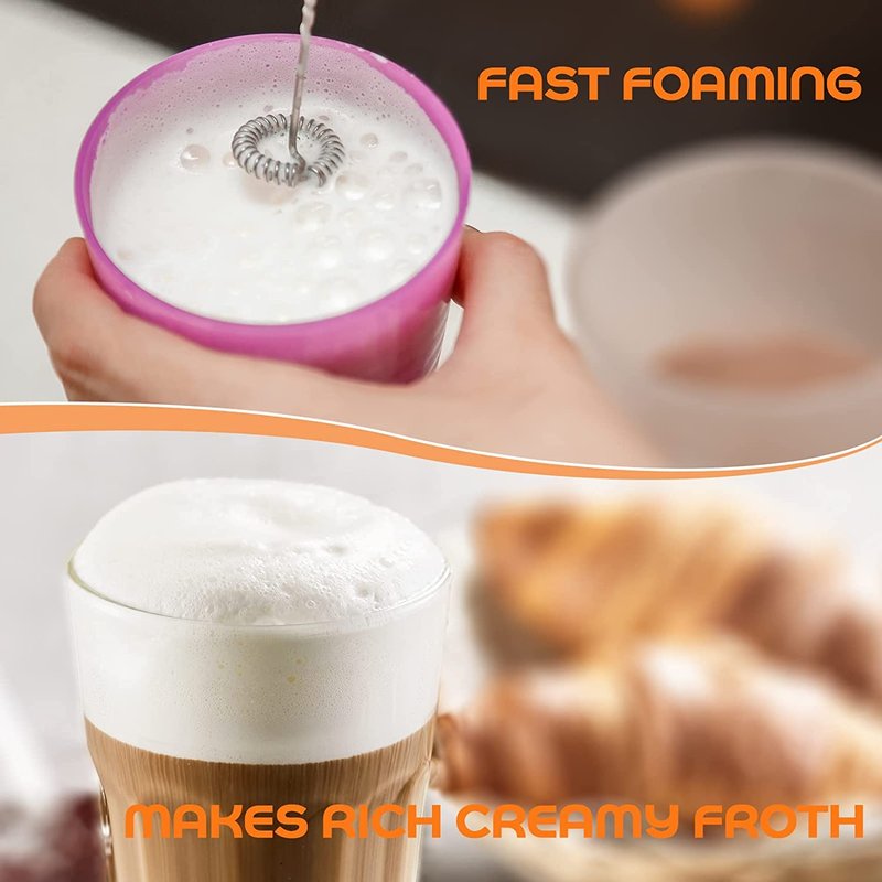Milk Frother for Coffee, Handheld Battery Operated Electric Milk Frother for Coffee, Latte, Hot Chocolate, Macha, Portable Mini Drink Mixer Blender with Stainless Steel