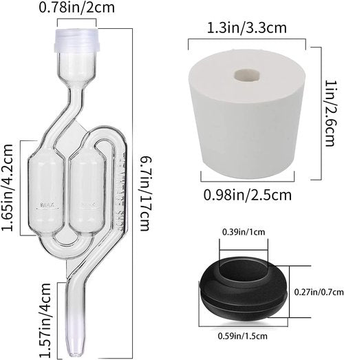 Bubble Airlock Set - 4 Fermentation Airlocks with 8 Grommets, 4 Drilling #6 Stoppers, Suitable for Wine, Beer, Sauerkraut, Pickles and More