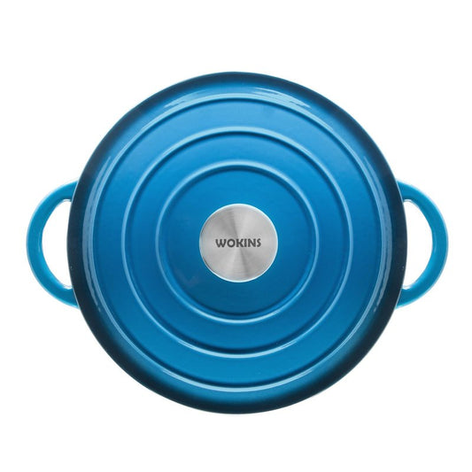 WOKINS Enameled Cast Iron Dutch Oven - 7QT Pot with Lid,Oven Safe to 500°F,Heavy-Duty Cookware for Sourdough Bread Baking,Braising,Stews,Roasting blue