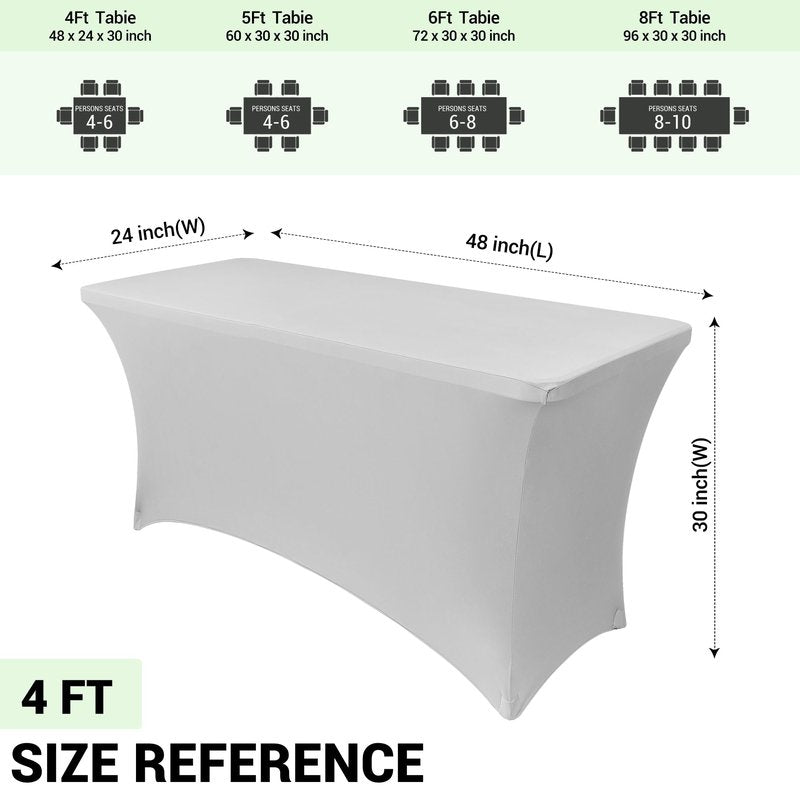 Obstal Spandex Table Cover 8ft Fitted Tablecloth Rectangular - Stretch Folding Table Cloth Rectangle for Birthday Party Wedding Banquet, Silver, 96L x 30W Inch