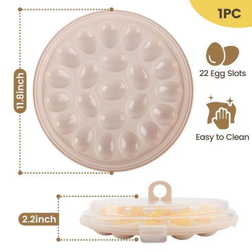HAKSEN Deviled Egg Containers with Lid, Portable Deviled Egg Platter Carrier Holder Trays with 22 Slots for Holiday Party and Home Kitchen, Brown