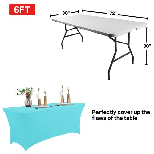 IVAPUPU 2 Pack 4FT Table Cloth for Rectangular Fitted Events Stretch Blue Mist Table Covers Washable Cover Spandex Tablecloth Protector for Party, Wedding, Cocktail, Banquet, Festival