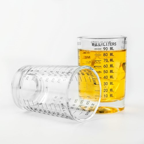 GLASKEY 2 Pack Shot Glass Measuring Cup Set,3 oz/90ML Liquid Heavy High Espresso Glass Cup,Dishwasher Safe,Measurement of Dry and Liquid Ingredients(Black)