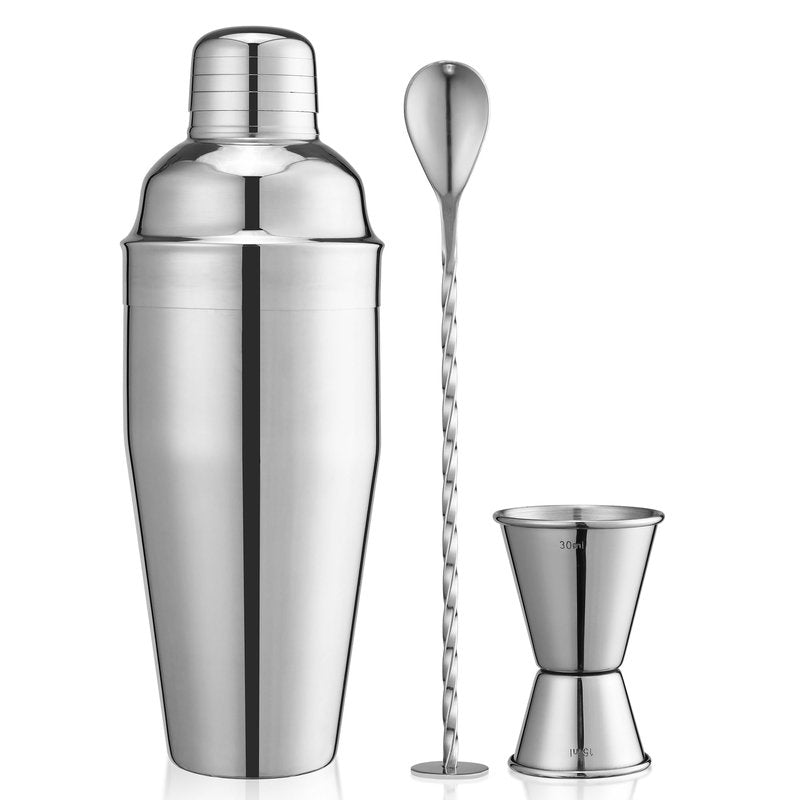 24oz Cocktail Shaker Set, Bartender Kit with Martini Shaker + Bar Spoon + Jigger, 304 Stainless Steel Drink Mixer Cocktail Kit with Built-in Strainer for Margarita Bartender Alcohol Gifts