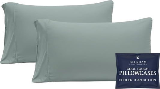 Beckham Hotel Collection Cooling Pillowcases - King Size Set of 2 | Silky Soft, Breathable & Moisture-Wicking in Aqua Gray