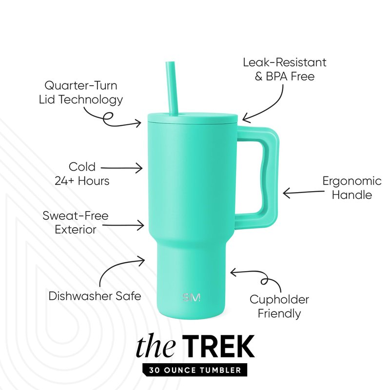 Simple Modern 30 oz Trek Tumbler with Handle and Straw Lid | Cup Holder Friendly Insulated Stainless Steel Travel Mug | Tropical Wave