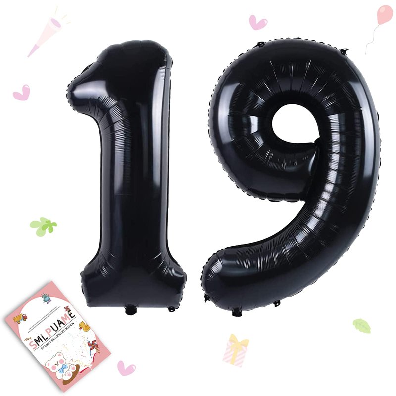 Smlpuame 40 inch Number Balloon 0-9 Black Large Number 19 Balloons,Digital Balloons for Birthday Party Celebration Decorations Supplies, Helium Foil Number Balloons for Wedding Anniversary
