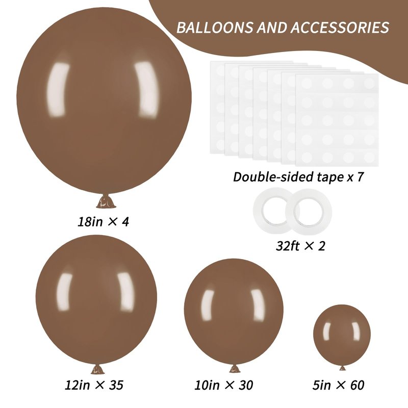 RUBFAC Brown Balloons, 129pcs Different Sizes 18 12 10 5 Inches for Garland Arch Kit, Premium Boho Coffee Brown Latex Balloon for Birthday Party Graduation Wedding Anniversary Baby Shower Decoration