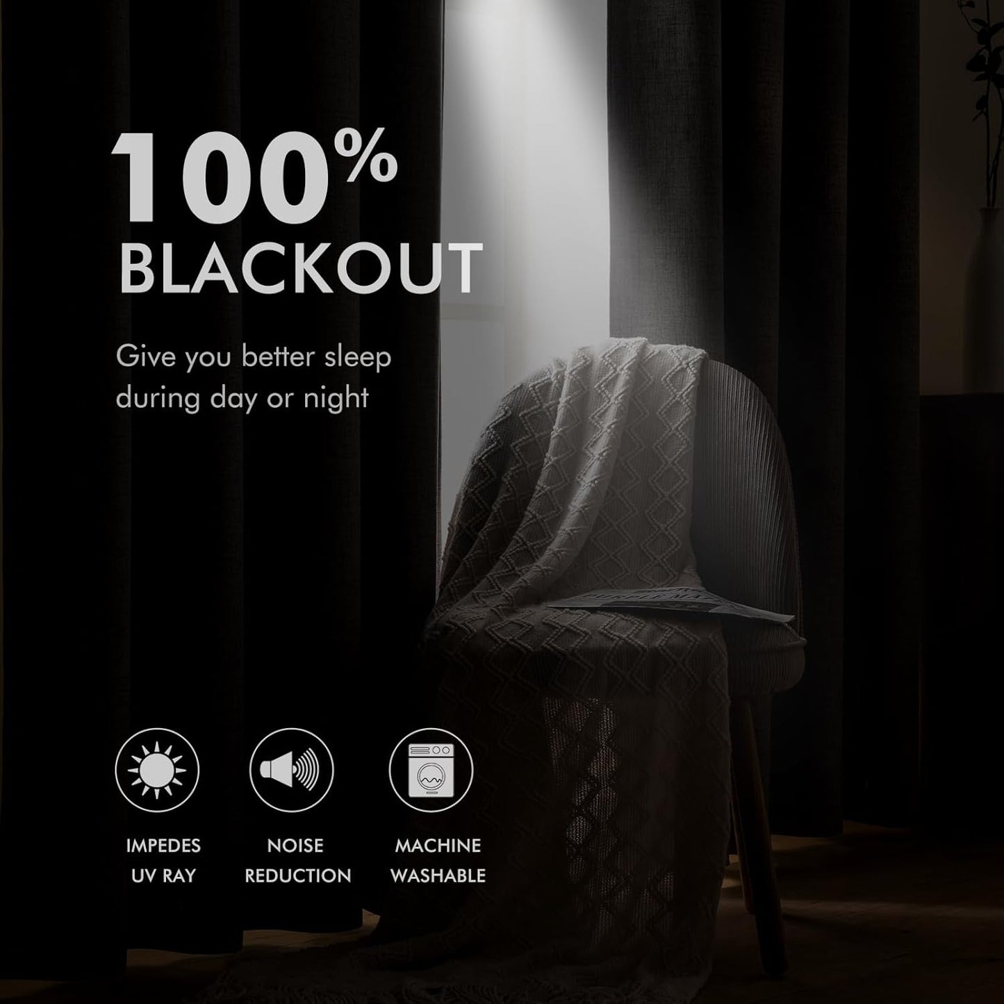 MIULEE 100% Blackout Linen Textured Curtains - Thermal Insulated Ivory Grommet Drapes | 62 x 90 Inch (2 Panels)