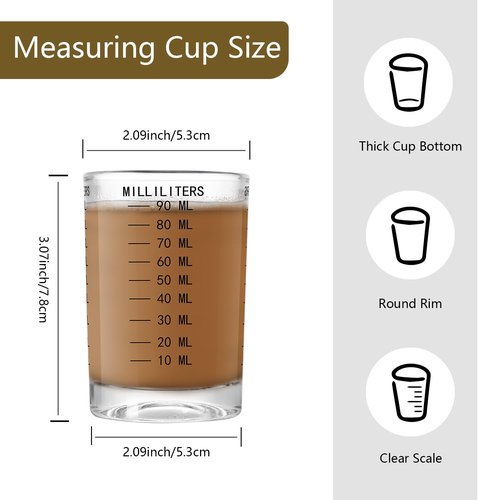 GLASKEY 2 Pack Shot Glass Measuring Cup Set,3 oz/90ML Liquid Heavy High Espresso Glass Cup,Dishwasher Safe,Measurement of Dry and Liquid Ingredients(Black)