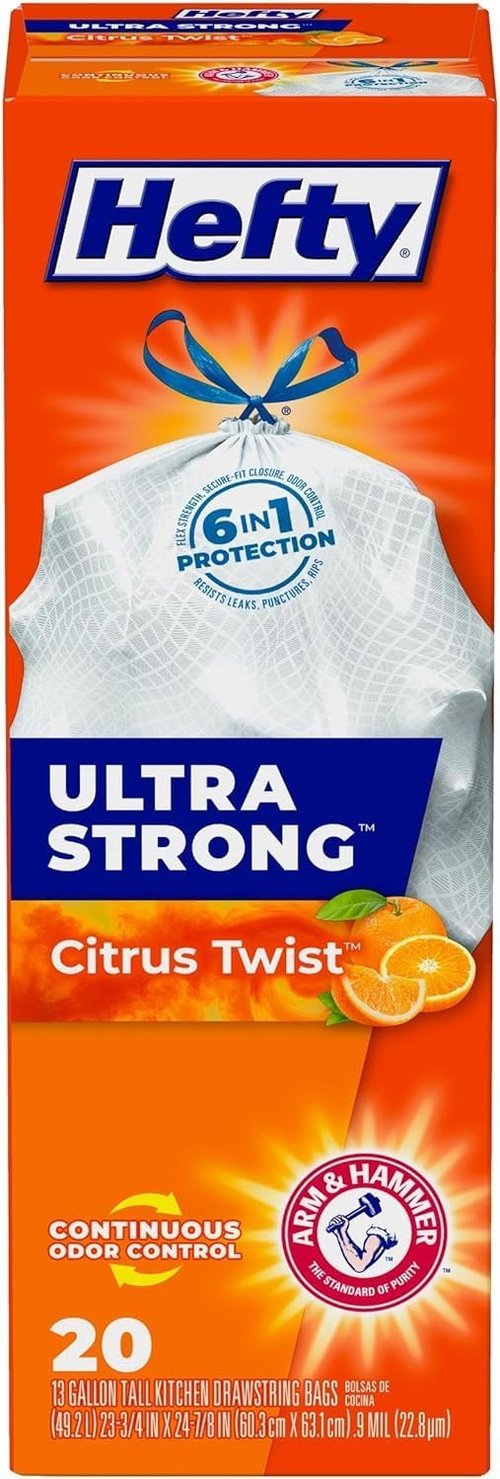 Hefty Ultra Strong Kitchen Trash Bags - Citrus Twist Scent | 13 Gallon, 20 Count