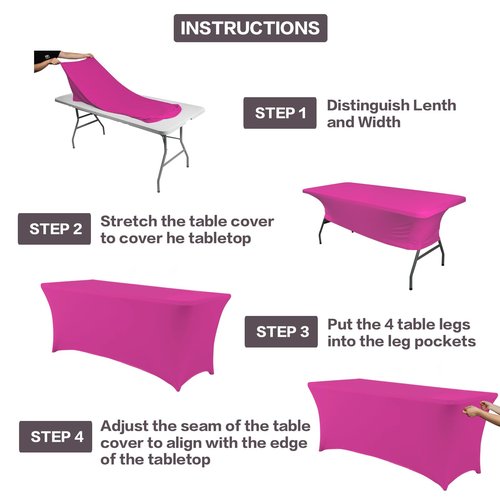 IVAPUPU 6FT Table Cloth for Rectangular Fitted Events Stretch Fuchsia Table Covers Washable Cover Spandex Tablecloth Protector for Party, Wedding, Cocktail, Banquet, Festival
