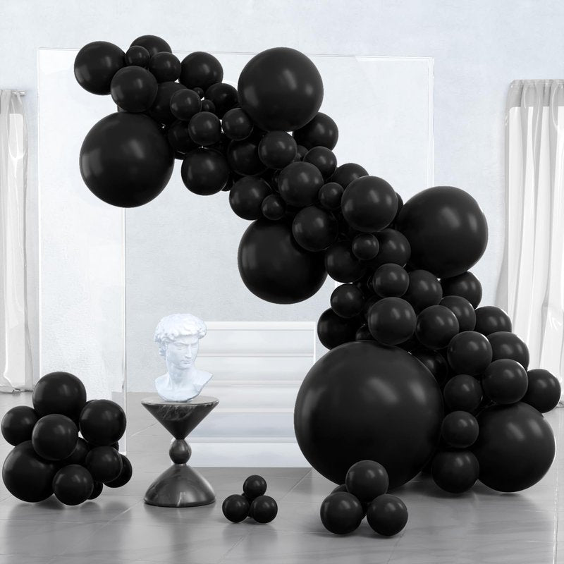 PartyWoo Black Balloons 127 pcs Different Sizes Pack of 36 18 12 10 5 Inch Matte Black Latex Balloon Arch Kit Garland for Graduation Halloween New Year Anniversary Birthday Party Decorations Black-Y18