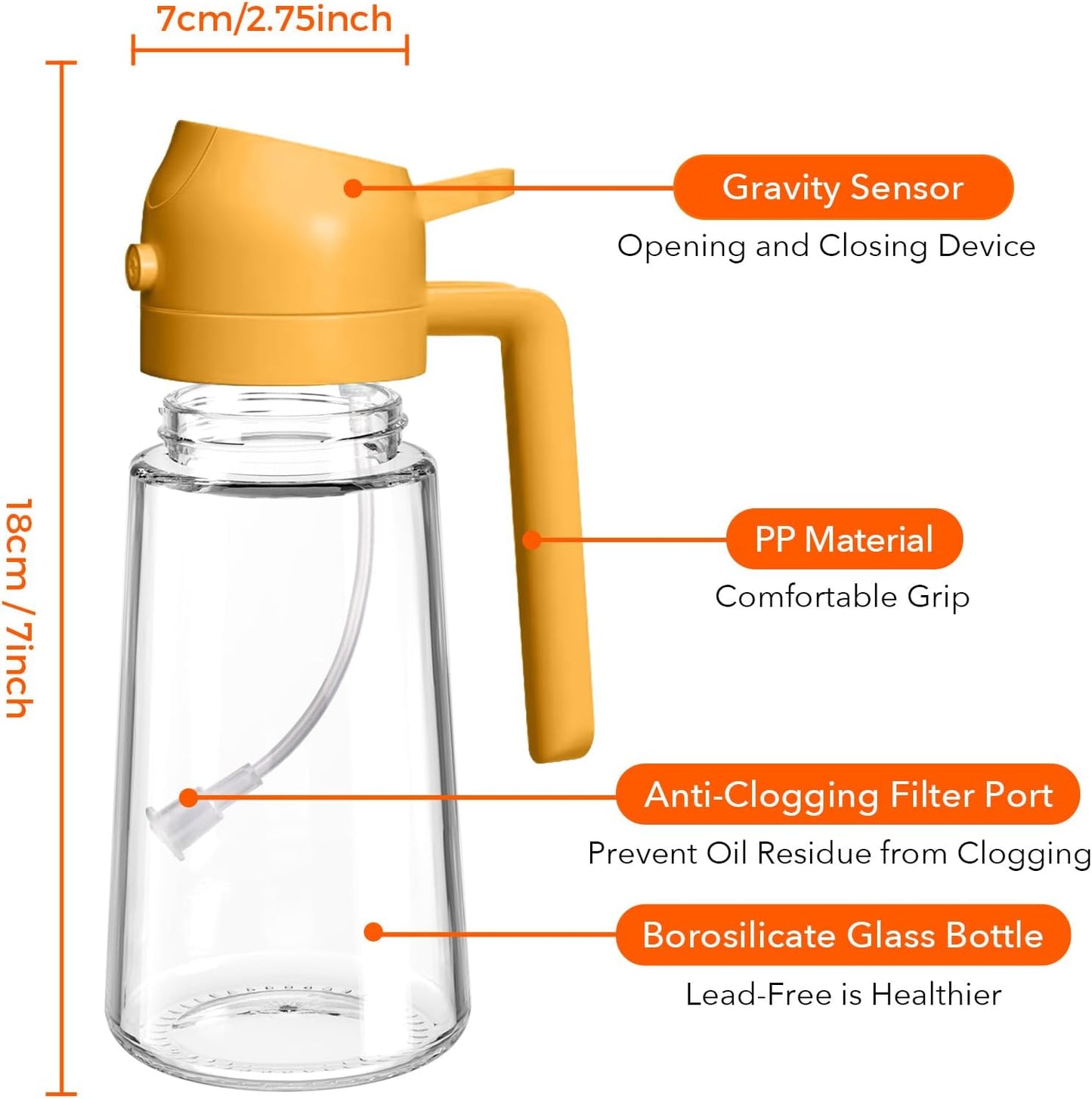 YARRAMATE Glass Olive Oil Sprayer - 16oz Premium Food Grade Dispenser for Cooking & BBQ (Orange)