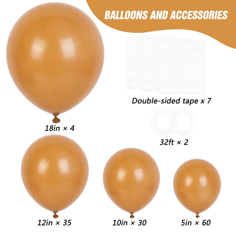 RUBFAC Tan Balloons 129pcs Different Sizes Pack of 18 12 10 5 Inch, Latex Boho Neutral Light Brown Coffee Balloon Garland Arch Kit for Wedding Baby Shower Jungle Safari Fall Birthday Bear Themed Party