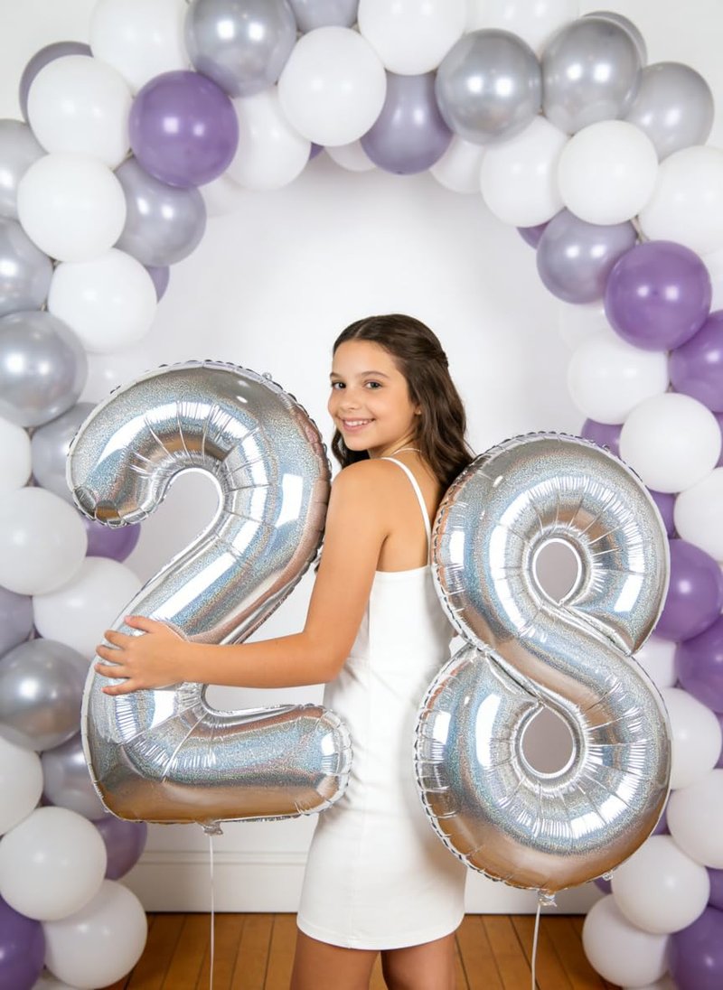 Laser Silver 4 Balloon, Number Balloons 40 Inch, 4th Birthday Decorations for Girls Four Large Numbers for Party Decor, Number 4 Balloon
