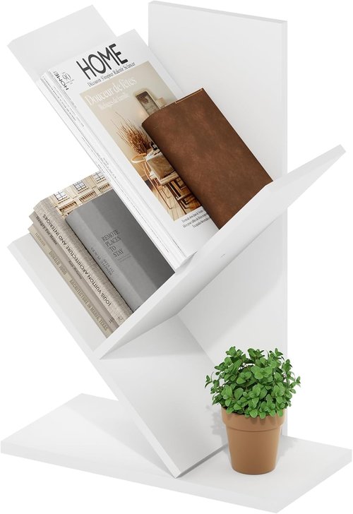 Furinno Tree Bookshelf - 3-Tier Angled Open Bookcase for Stylish Room Decor | White, 8.4 x 15.7 x 21.3 Inches
