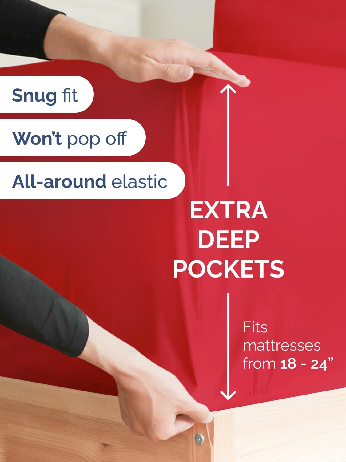 Skiennix Extra Deep King Sheet Set - 6 Piece Breathable Cooling Bedding - Soft, Wrinkle-Free Red Sheets