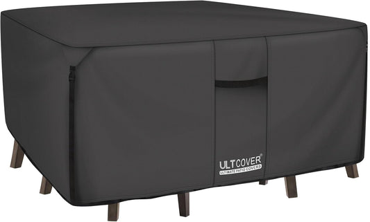 ULTCOVER Heavy Duty Square Patio Table and Chair Cover - Waterproof 62 Inch, Black Canvas Protection