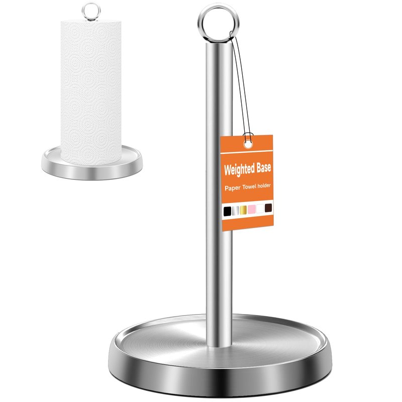Paper Towel Holder Countertop, Stainless Steel, Weighted Base, Paper Towel Stand Holder for Kitchen Bathroom Farmhouse Essentials Decor Accessories, Silver