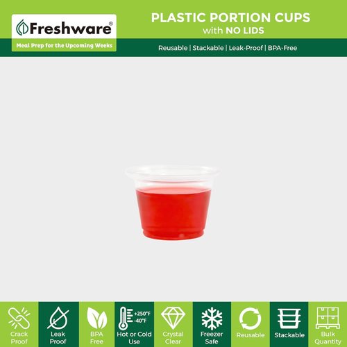 Freshware Plastic Portion Cups - 1 Ounce, 250 Count | Ideal for Meal Prep, Dipping Sauces & Jello Shots
